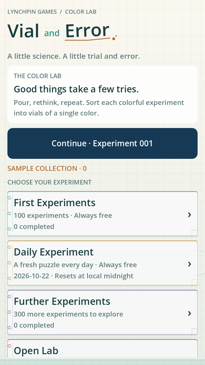 Vial and Error: choose an experiment in the colour lab.